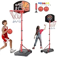 Kids Basketball Hoop Stand with Dart Board, Height Adjustable 2.6ft-6.2ft, Portable Mini Basketball Hoop Set with Balls & Darts, 2 in 1 Indoor Outdoor Toys for Kids Toddlers Ages 4-8