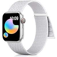 Nylon Sport Loop Bands for Apple Watch Band 38mm 40mm 41mm 42mm 44mm 45mm, White Adjustable Stretchy Elastic Braided Strap Wristband Replacement for iWatch Series 9 8 7 6 SE 5 4 3 2 1 Women/Men