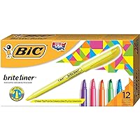 BIC Brite Liner Highlighters, Chisel Tip, 12-Count Pack of Highlighters Assorted Colors, Ideal Highlighter Set for Organizing and Coloring