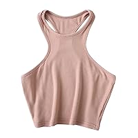 Women Ribbed Knit Crop Tank Tops Racerback Workout Sleeveless Crew Neck Shirts Slim Fitted Basic Yoga Daily Tanks