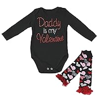 Petitebella Happy Valentine Day Black Cotton Jumpsuit Baby Romper Leg Warmer Set Nb-18m