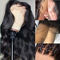 QUINLUX Hair Body Wave Transparent HD 360 Lace Front Human Hair Wigs Pre Plucked Brazilian Remy Hair Lace Wig with Baby Hair Bleached Knots for Black Woman (24 Inch, 360 lace frontal wig)