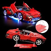 Vaodest LED Light and Acrylic Display Stand for Lego 42143 Technic Ferrari Daytona SP3 Set,Design and Configuration Compatible with Model 42143(Not Building Block Kit)