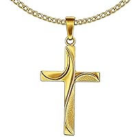 CLEVER SCHMUCK Set Golden Women's Pendant Elegant Cross 22 x 15 mm Double Wavy Recessed Decorated Partially Matt and Curb Chain 45 cm Both 333 Gold 8 Carat, Partially matte