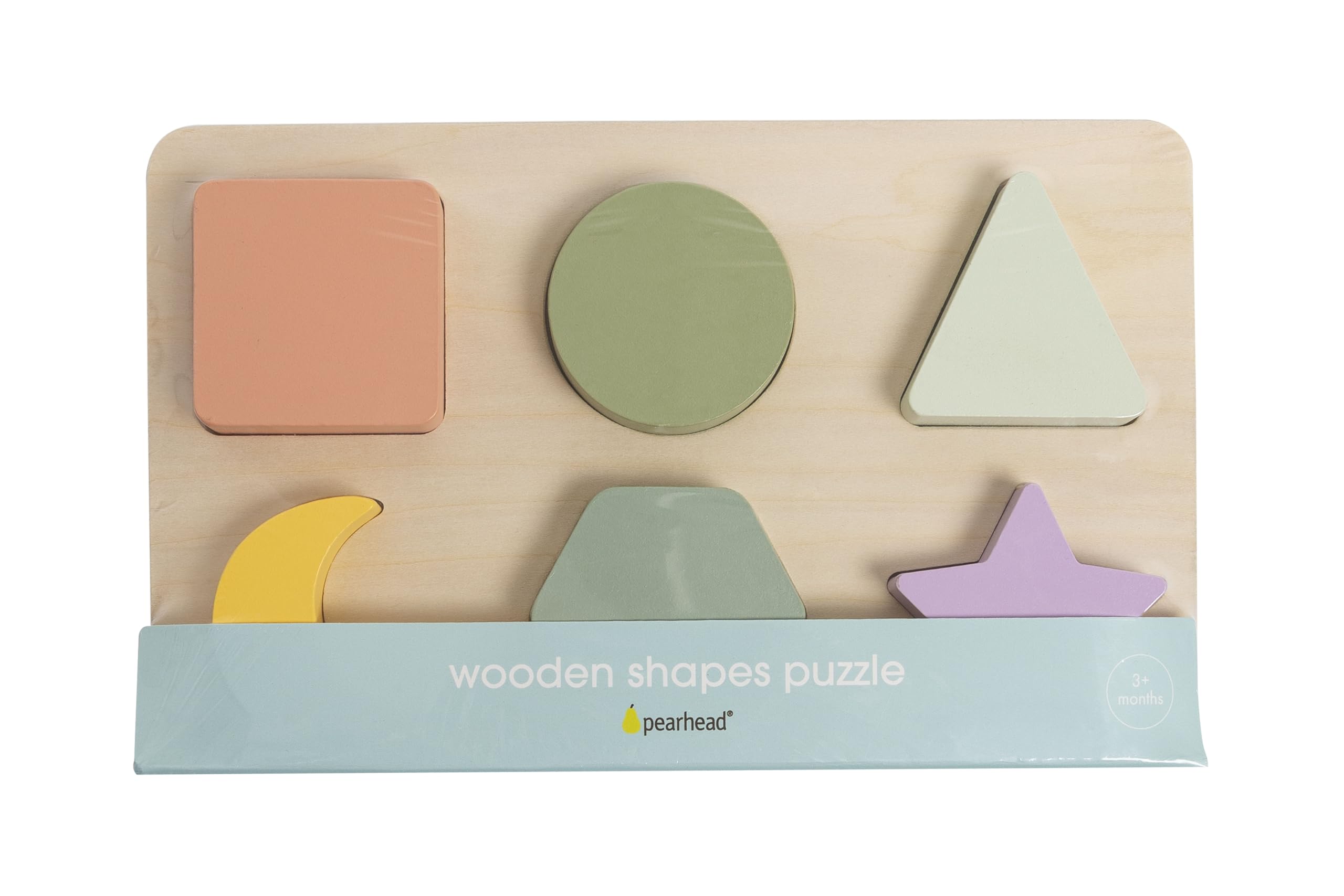 Pearhead Wooden Shapes Puzzle, Interactive Learning Games, Learn Colors and Shapes, Early Developmental Baby and Toddler Wooden Puzzle, 6 Shapes Included, 1+ Year, FSC Certified