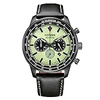 CITIZEN CA4505-21X Men's Analogue Quartz Watch with Leather Strap, Green, Strap.