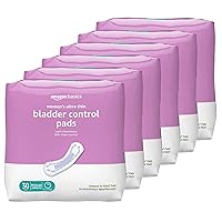 Amazon Basics Ultra Thin Incontinence, Bladder Control & Postpartum Pads for Women, Regular Length, Light Absorbency, Unscented, 180 Count (6 Packs of 30), White (Previously Solimo)