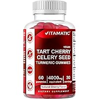 Vitamatic Tart Cherry with Celery Seed Gummies - 4000 mg Serving - Powerful Uric Acid Cleanse for Joint Comfort, Healthy Sleep Cycles & Muscle Recovery