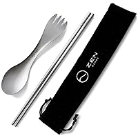 ZEN Camps Titanium Cutlery Set, Chopsticks, Spoon, Fork, Ultra Lightweight, Outdoor, Mountain Climbing, Camping, Storage Bag Included (Set