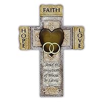 Abbey Gift Faith, Hope, and Love Marriage Wall Cross with Bible Verse Wedding, Engagement, and Vow Renewal Couples Gift, 7.25-inch by 10.5-inch, Silver/Gold