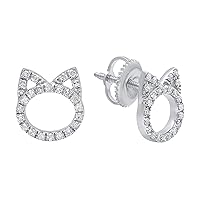 0.25 Carat (ctw) Round White Diamond Kitty Cat Stud Earrings for Her (Color I-J, Clarity I2-I3) in 925 Sterling Silver in Screw Back