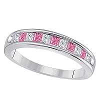Unisex Wedding Band 14K Gold Plated in Alloy 0.50tcw Princess Cut Created Pink Sapphire & Cubic Zirconia Channel-Set Engagement Ring Size 4 to 11