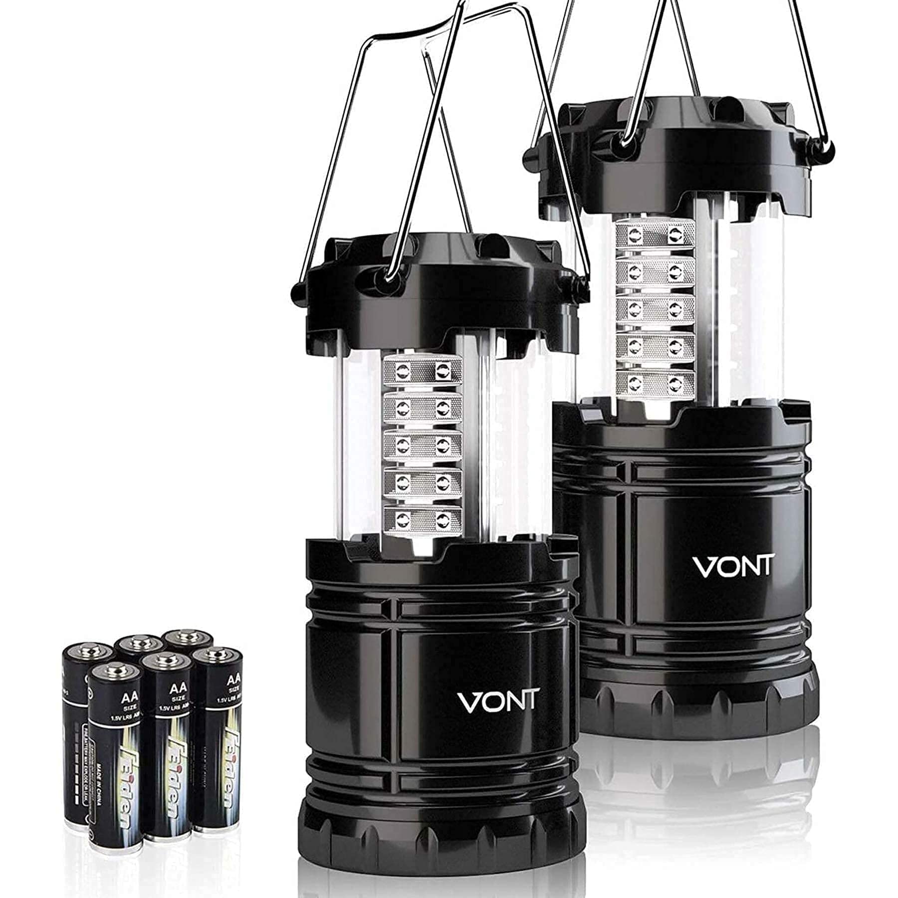 Vont LED Camping Lantern, LED Lanterns, Suitable Survival Kits for Hurricane, Emergency Light for Storm, Outages, Outdoor Portable Lanterns, Black, Collapsible, (Batteries Included)