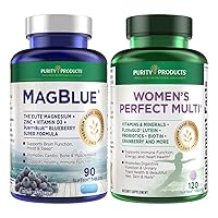 BUNDLE - MagBlue + Women's Perfect Multi by Purity Products - MagBlue (Magnesium Bisglycinate + Vitamin D3 +More) - Women Perfect Multi - Supports Urinary Tract Health, Immunity, Hair Skin Nails +More