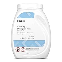 Amazon Brand - Solimo Laundry Detergent Pacs, Free of Perfumes and Clear of Dyes, Free & Clear, Hypoallergenic, 120 Count(Pack of 1)