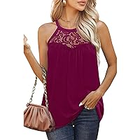 Womens Lace Halter Tank Tops Summer Sexy Sleeveless Blouse Tops Casual Loose Fit Pleated Shirts