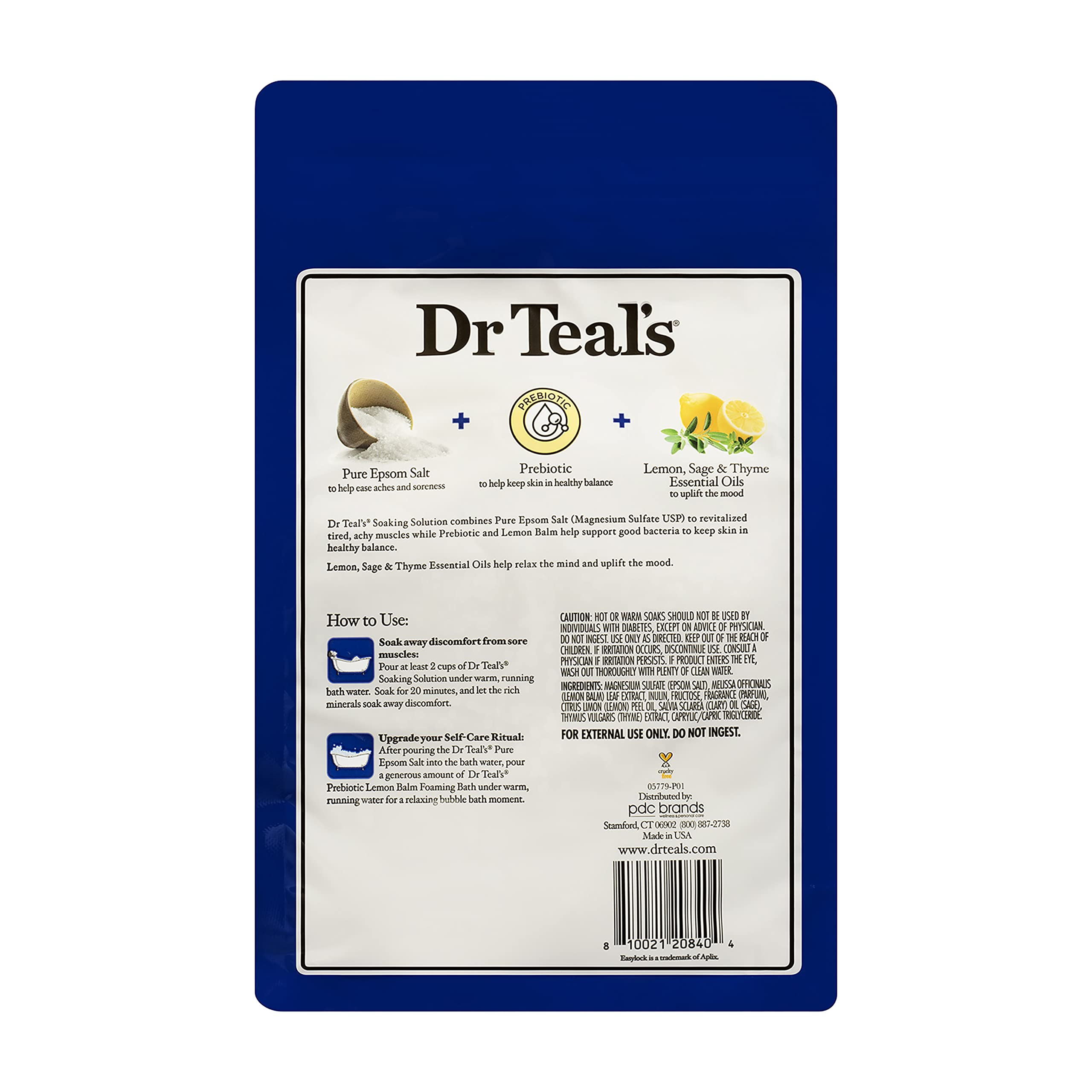 Dr Teal's Pure Epsom Salt, Prebiotic Lemon Balm & Essential Oil, 3 lbs (Pack of 4) (Packaging May Vary)