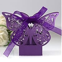 50 Pack Butterfly Laser Cut Wedding Candy Boxes with Ribbon Party Favor Boxes Small Gift Boxes for Wedding Bridal Shower Anniversary Birthday Party (Purple)