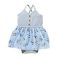 Girls Bodysuit Baby Clothes Suspenders Sleeveless Printed Infant Romper Floral Girls Sweat Outfits (Blue, 6-9 Months)