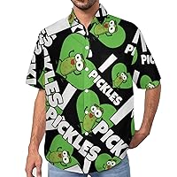 I Love Pickles Men's Lapel Shirt Casual Button Down Tees Short-Sleeve Blouse Tops