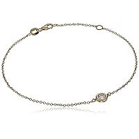 Amazon Collection 14k Gold Solitaire Bezel Set Diamond with Lobster Clasp Strand Bracelet