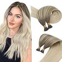 2 Packs Sunny I Tip Hair Extensions Human Hair Light Blonde to Platinum Blonde Balayage Bundle with Wire Hair Extensions Same Color 16inch