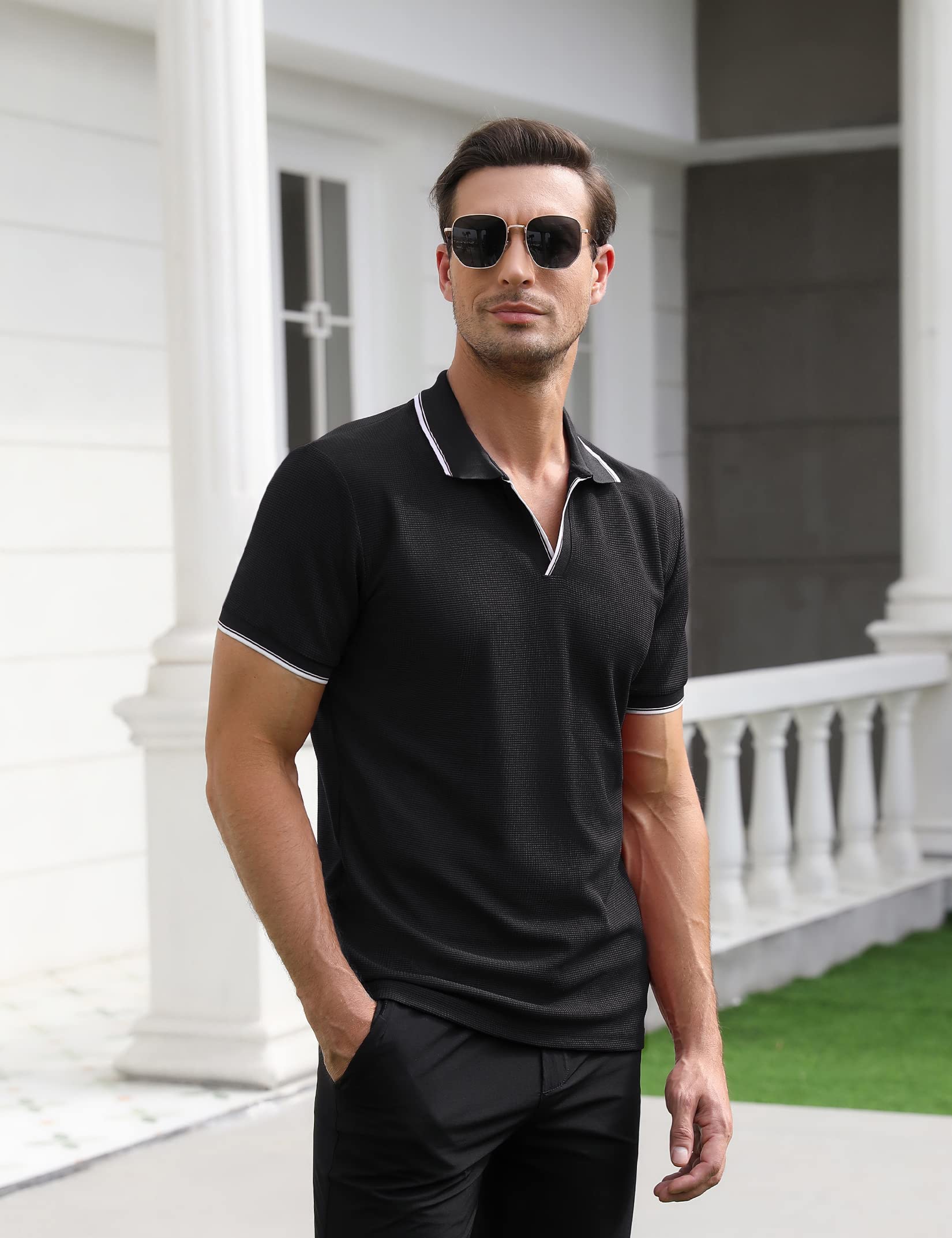 Mua Mens Polo Shirts Short Sleeve V Neck Waffle Knit Slim Fit Contrast  Color Collar Casual Golf Shirts trên Amazon Mỹ chính hãng 2023 Giaonhan247