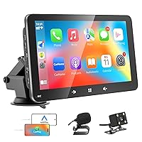 Apple Car Play Screen Portable Wireless Apple CarPlay & Android Auto, 7’ HD Touch Screen for Car Stereo Backup Camera, Car Play with Mirror Link/Airplay/Bluetooth Handsfree Calling/Mic/TF/USB/AUX