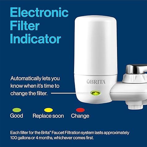 Faucet Mount System, Water Faucet Filtration System with Filter Change Reminder, Reduces Lead, Made Without BPA, Fits Standard Faucets Only, Elite Advanced, White, Includes 1 Replacement Filter