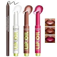 Moisturizing Solid Lip Gloss Jelly Lipstick, 3Color Lip Oil Slick Click Lip Plumper with Dark Brown Lip Liner, Glossy Lightweight Pigmented Non Sticky Tinted Lip Balm Makeup Gift Set for Women