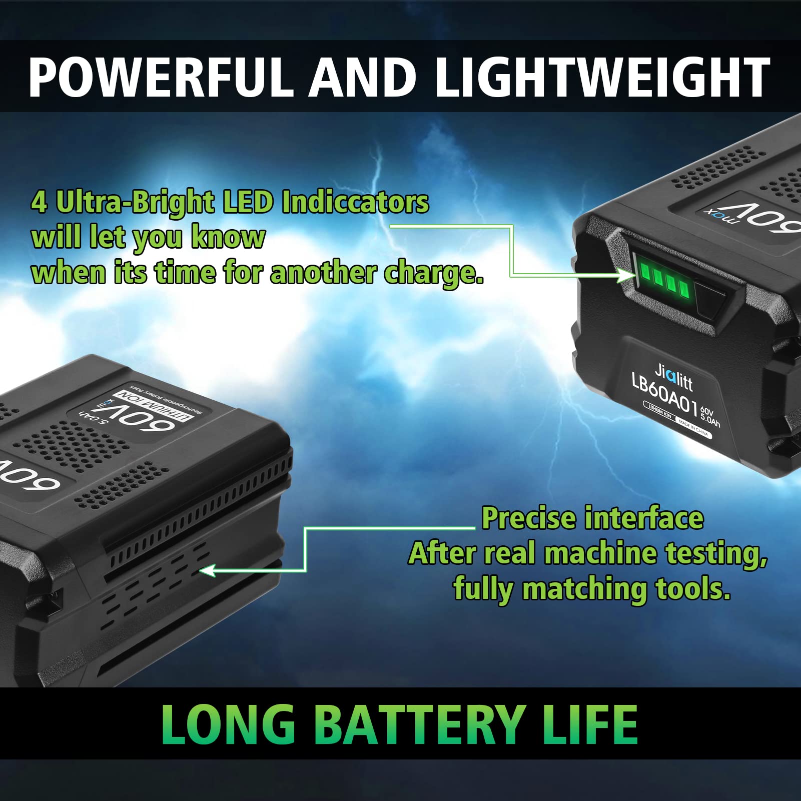 Jialitt 60V 5.0Ah Replacement for Greenworks Pro 60V Battery Max Lithium Ion LB60A00 LB60A01 LB60A02 LB60A03(Not for Kobalt&Powerworks)