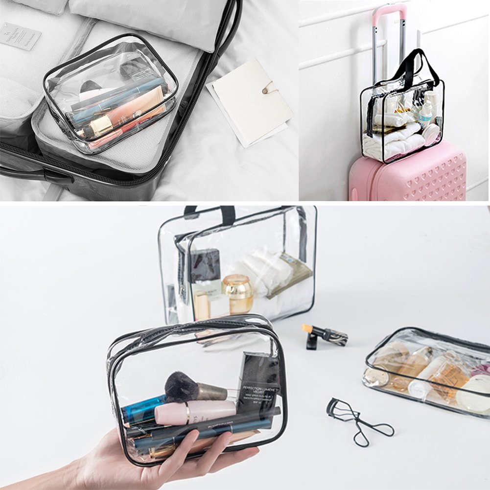 APREUTY Clear Makeup Bags, TSA Approved 6 Pcs Cosmetic Makeup Bags Set Clear PVC with Zipper Handle Portable Travel Luggage Pouch Airport Airline Vacation Organization (Clear)