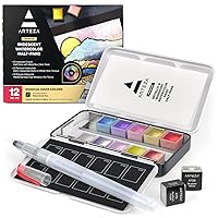 ARTEZA Iridescent Watercolor Paint Set, 12 Metallic Pearl Colors Half-Pans, Brush included, Reusable Glitter Paint, Non-Toxic, Art Supplies for Artists, Hobby Painters