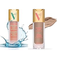 Veil Cosmetics | 1 Sunset Skin Liquid Foundation + 1 Sunset Light 3-in-1 Primer | 3N | Buildable Coverage, Lightweight & Brightening | Serum, Mixing Base, Primer | Water-Resistant | Vegan