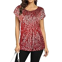 PrettyGuide Women's Sequin Top Shimmer Glitter Loose Bat Sleeve Party Tunic Tops
