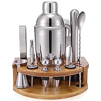 Cocktail Shaker Set with Bamboo Stand, 12-Piece Bartender Kit with Stainless Steel Bar Accessories, Gifts for Men Dad Cocktail Lovers