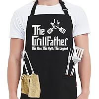 Funny Grill Aprons for Men Dad - The Grillfather - Men’s Funny Chef Cooking Grilling BBQ Apron with 2 Pockets - Birthday Father's Day Christmas Gifts for Dad, Step Dad, Father in Law, Husband