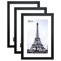 VCK Poster Frames 20x30 Black 3-Pack, Solid Wood Picture Frames for Wall Mounting Hanging Art and Puzzle Frame
