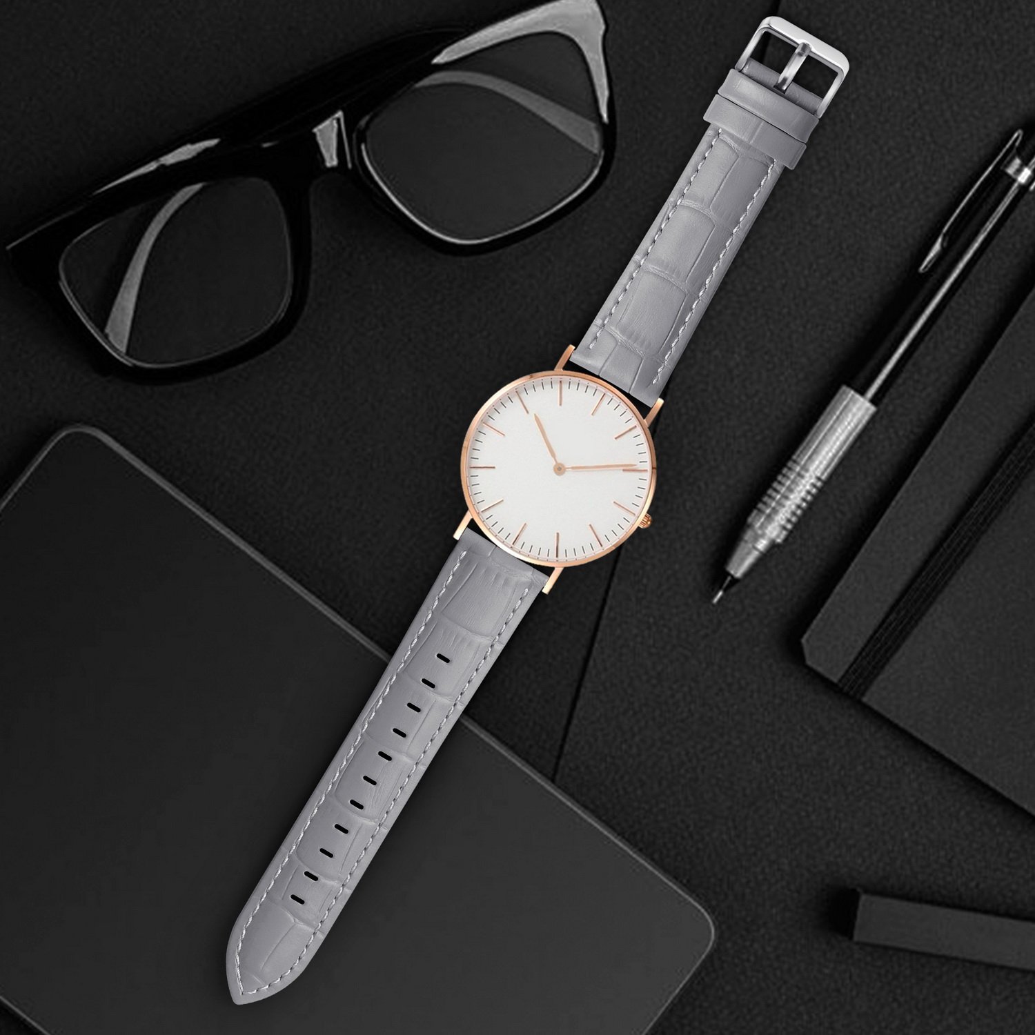 Quick Release Watch Band, Fullmosa Bamboo Genuine Leather Watch Strap for Samsung Galaxy/Gear Watch/Huawei Watch 2/Amazfit/Garmin Watch 18mm 20mm 22mm 24mm