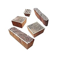 Asian Shapes Geometric and Chevron Wooden Stamps for Printing (Set of 5)