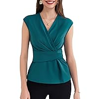 Women's 2024 Dressy Tops Casual Short Cap Sleeve Peplum Blouses Summer Wrap V Neck Work Business Shirt Top