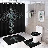 Genetics Genetic Testing Genomics DNA Bathroom Sets 4 Pcs Bathroom Shower Curtain Set with Rugs Toilet Lid Cover Bath Decor