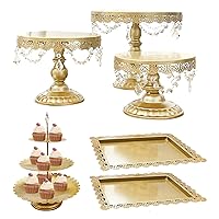 Gold Cake Stand Set, 6 Pcs Crystal Metal Cupcake Stand Antique-Inspired Dessert Table Display Set Pedestal Tiered Cupcake Holder Dessert Plate for Wedding, Birthday