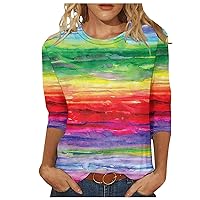 Women's 2024 Fashion Tie Dye T Shirts 3/4 Length Sleeve Casual Tops Crew Neck Loose Fit Tunic Blouse Summer Oversized Shirts