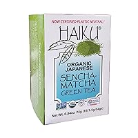 Haiku Organic Japanese Sencha Matcha Green Tea, Non-GMO, USDA Organic, Kosher, Sencha Green Tea and Matcha Powder, 1 Box (16 bags)