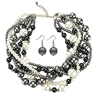 JNF Multi Strand Pearl Necklace for Women Bridal Wedding Pearl Statement Necklace Costume Pearls Necklaces for Ladies Party