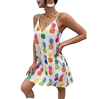 Summer Dresses for Women 2022 Pineapple Print Cami Dress (Color : Multicolor, Size : X-Small)