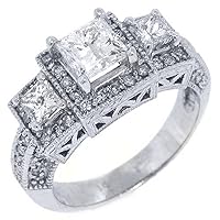 14k White Gold Princess Cut Past Present Future 3 Stone Diamond Ring 2.24 Carats