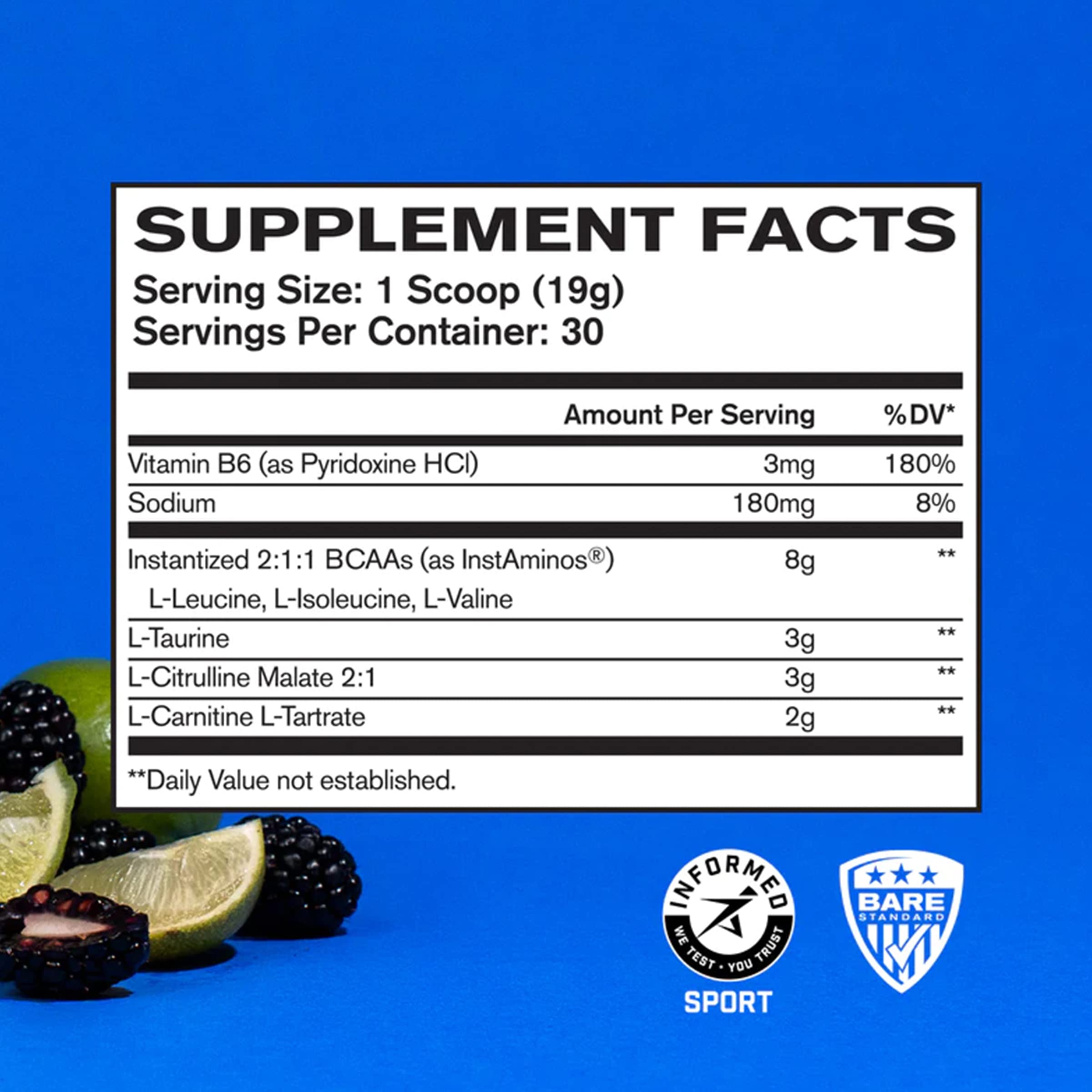 BARE PERFORMANCE NUTRITION Intra-Flight, Branch Chain Amino Acids, Ultimate Endurance Supplement, Increase Endurance and Stamina, 2:1:1 BCAA + Recovery (30 Servings, BlackBerry Lime)