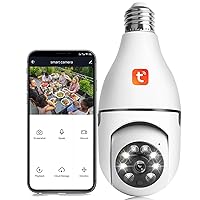 1080P Light Bulb Camera, Tuya APP Wireless WiFi Home Security Camera, 360° Surveillance Cam with Motion Detection Alarm Night Vision Light Socket Camera(No SD Card)
